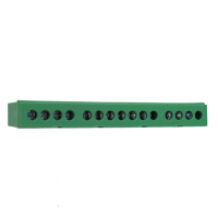 Bornera de distribución verde, 1p, 15 entradas.