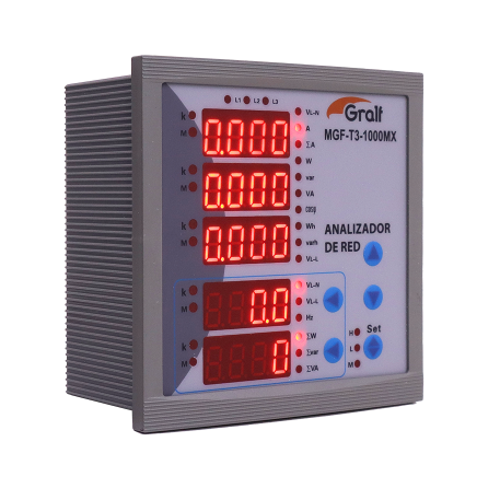 Multimedidor trifásico y analizador de red de panel con medidor de consumo y cofimetro