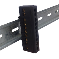 Bornera de distribución negra, 1p, 10 entradas.