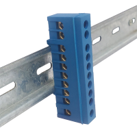 Bornera de distribución azul, 1p, 10 entradas.