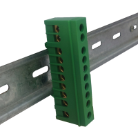 Bornera de distribución verde, 1p, 10 entradas.