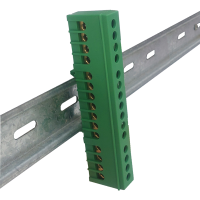 Bornera de distribución verde, 1p, 15 entradas.